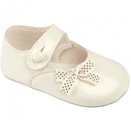 Baby Girls Ivory Patent Polka Dot Bow Baypods Pram Shoes